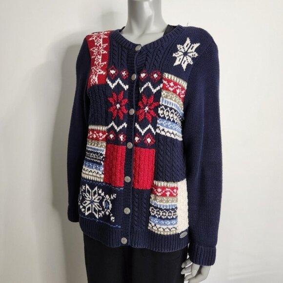 Vintage Northern Reflections Chunky Tacky Winter Holiday Cardigan Sweater Size L - Picture 2 of 12